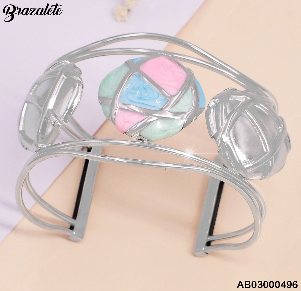 BRAZALETE PLAT.⚪/ENREJADO COL PASTELES/⚪BA168-45