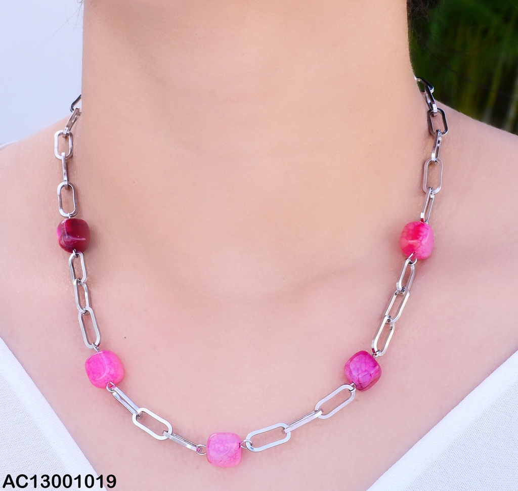 CADENA PLAT. ESLABONES LARGOS/ CRISTALES FUCSIA  CA220-45