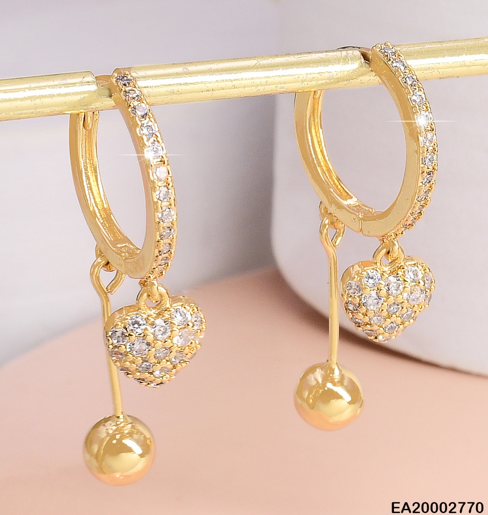 ARETES HUGGIES C/CORAZON ZIRC.-BARRITA C/🟡P9263-223