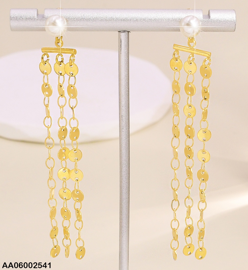 ARETES PERLA BARRITA 3 LINEAS COLGANTES PLACAS RD EA483-131