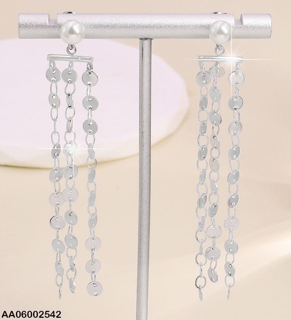ARETES PLAT. PERLA BARRITA 3 LINEAS COLGANTES PLACAS RD.EA484-131EA484-131