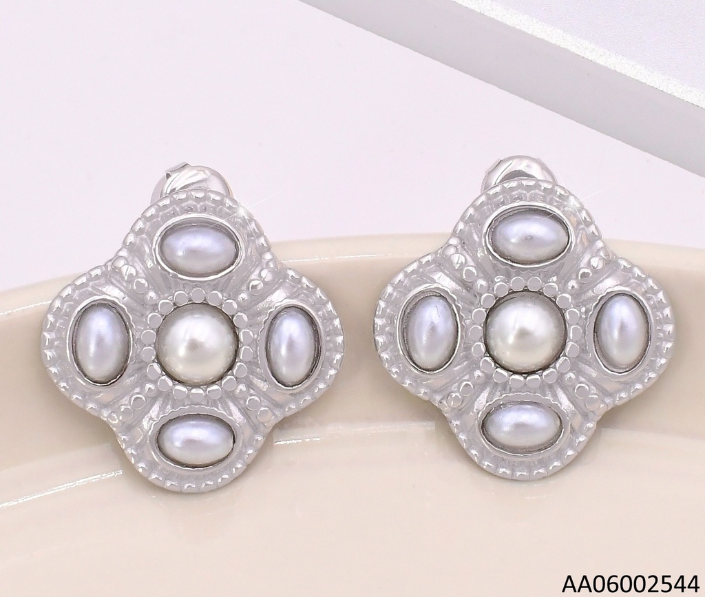 ARETES PLAT. ROMBO REDONDEADO, PERLAS EA499-131