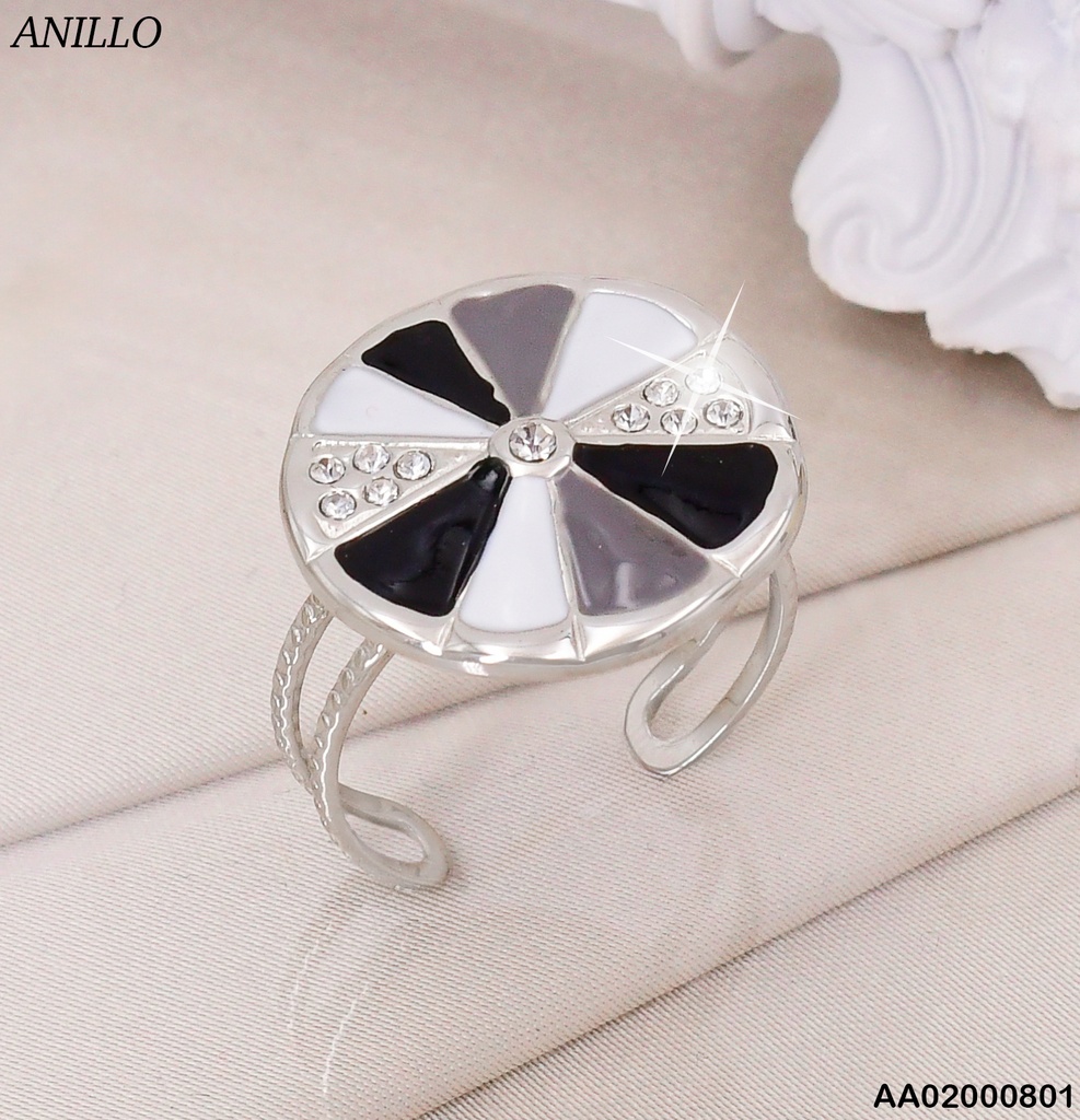 ANILLO PLAT. RD.ZIRCONIAS/NEGRO/GRIS RA147-131