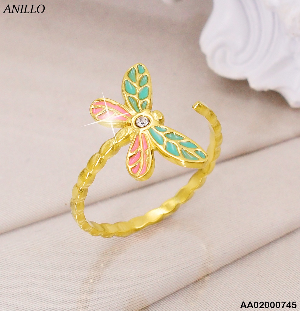 ANILLO AJUSTABLE MARIPOSA ROSA/VERDE VD080370-W25