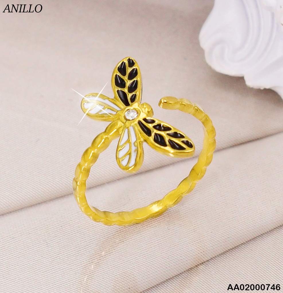 ANILLO AJUSTABLE MARIPOSA BLANCO/NEGRO VD080371-W25