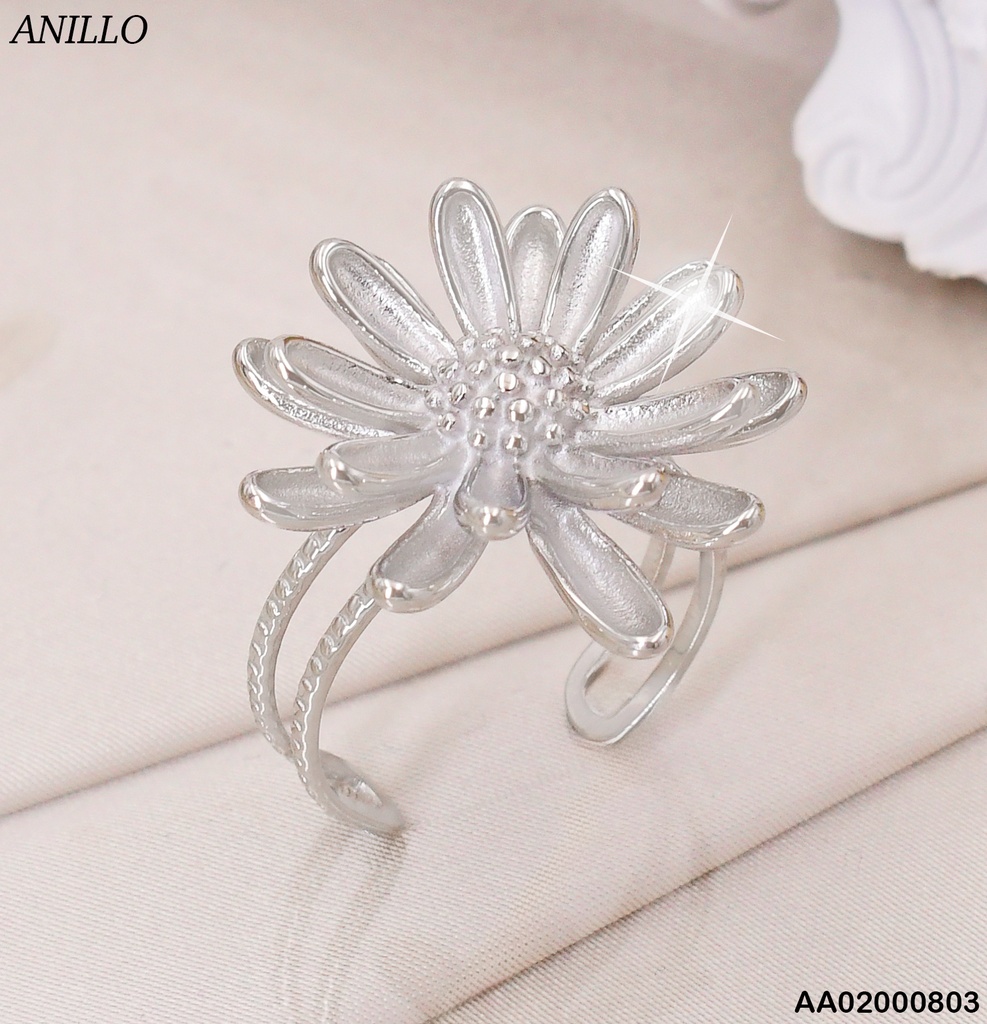 ANILLO PLAT. AJUSTABLE FLOR MULTIPLES PETALOS RA055