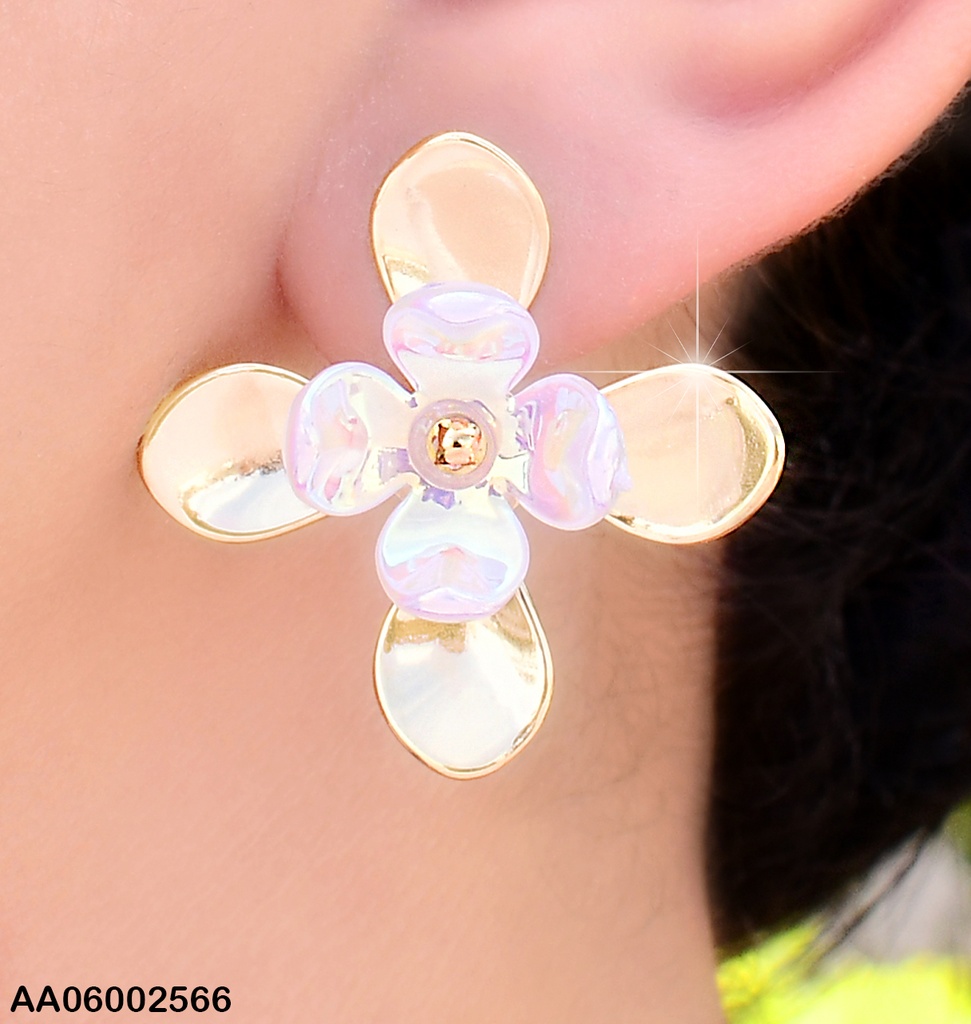 ARETES ESMALTADOS FLOR 4 PET.DOBLES EA233-131