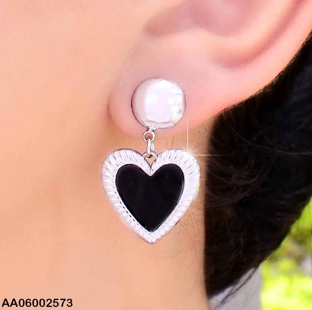 ARETES PLAT.ESMALATADOS RD.🖤COLGANTE EA450-45