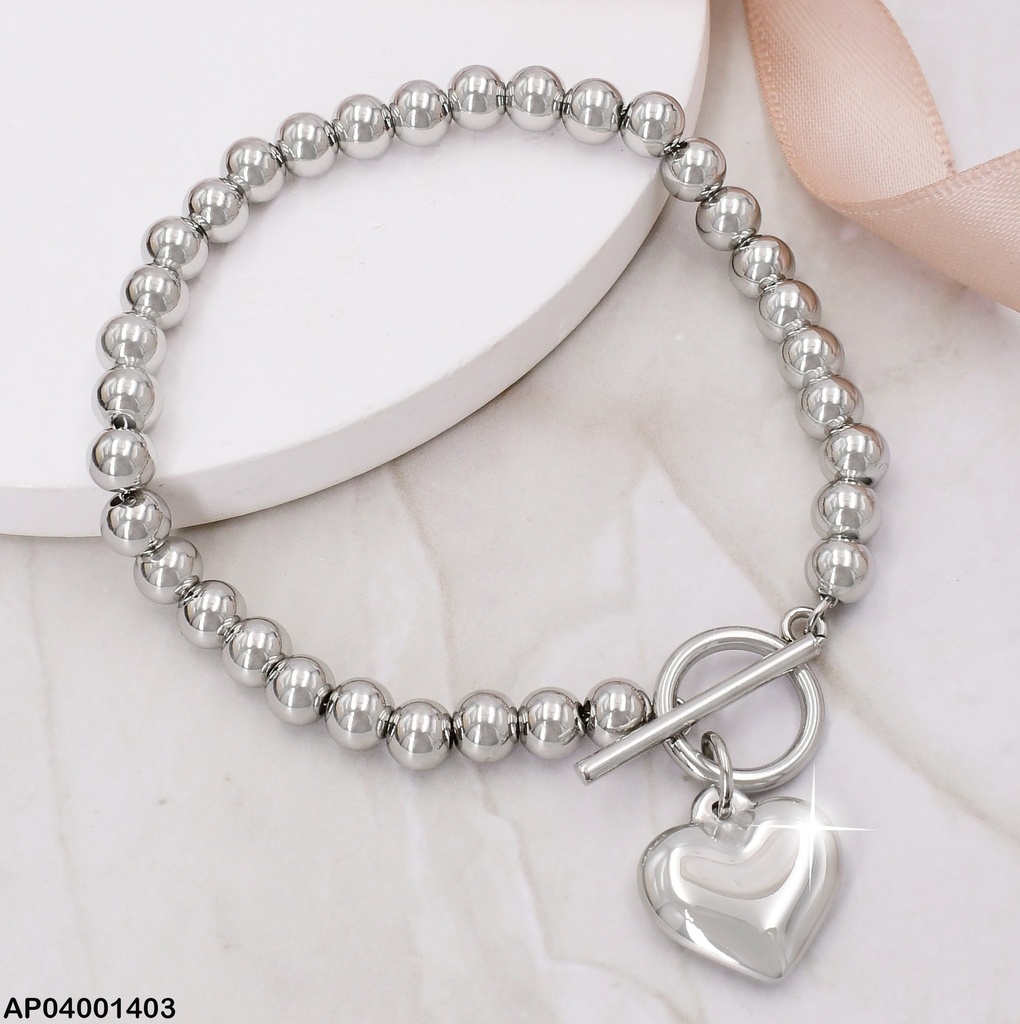 PULSERA PLAT. PELOTITAS DIJE CORAZON INF.CIERRE ∅ BA160-45