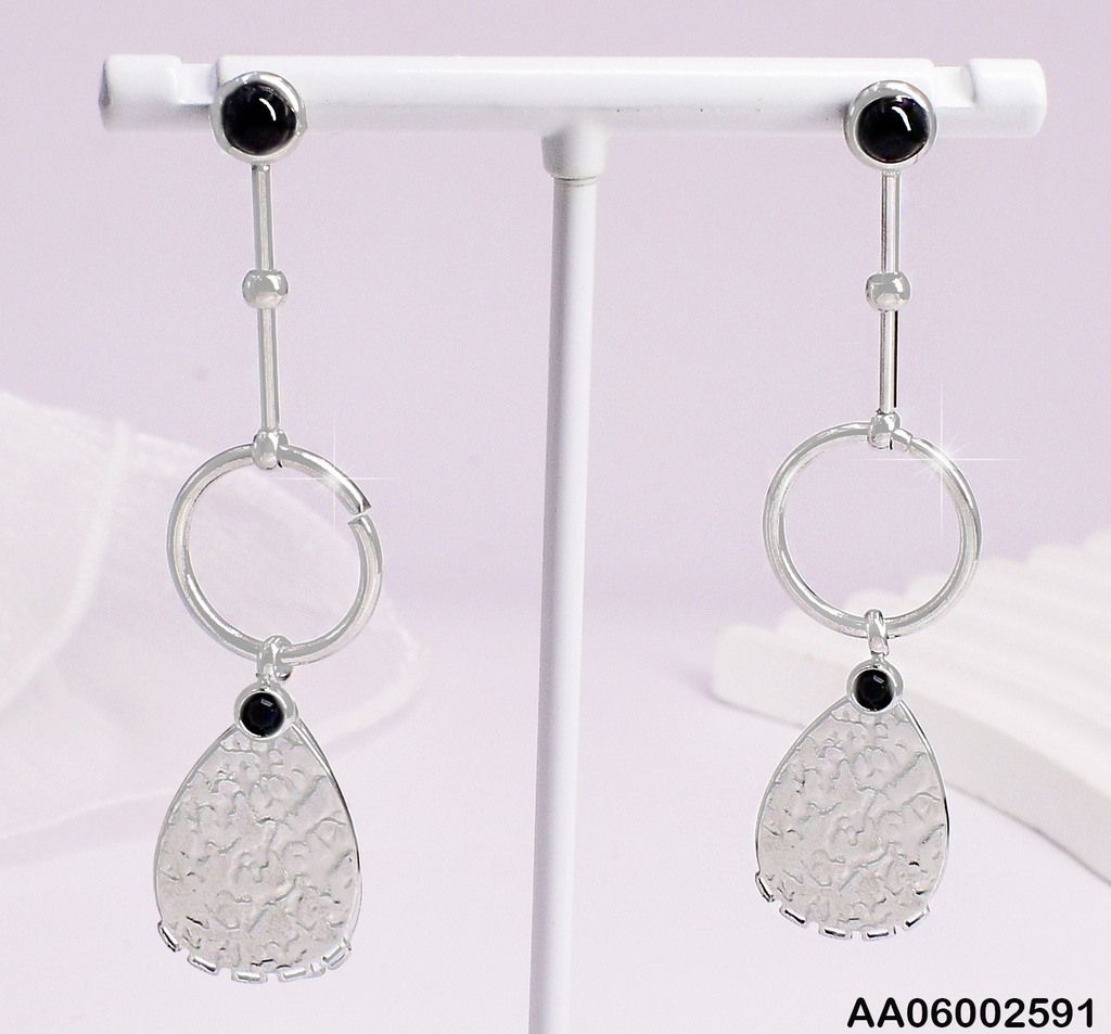 ARETES PLAT. LINEA VERT.C/CIRCULO-GOTA DORADA EA563-131