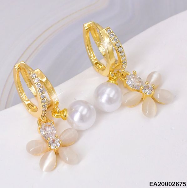 ARETES HUGGIES PERLA/FLOR COLGANTES EE368-9