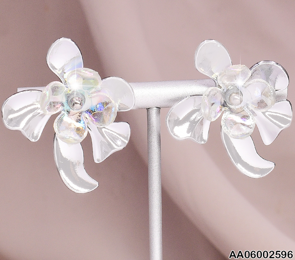 ARETES PLAT. FLOR 5 PET. IRREG.CENTRO FLOR CRISTAL EA234-45