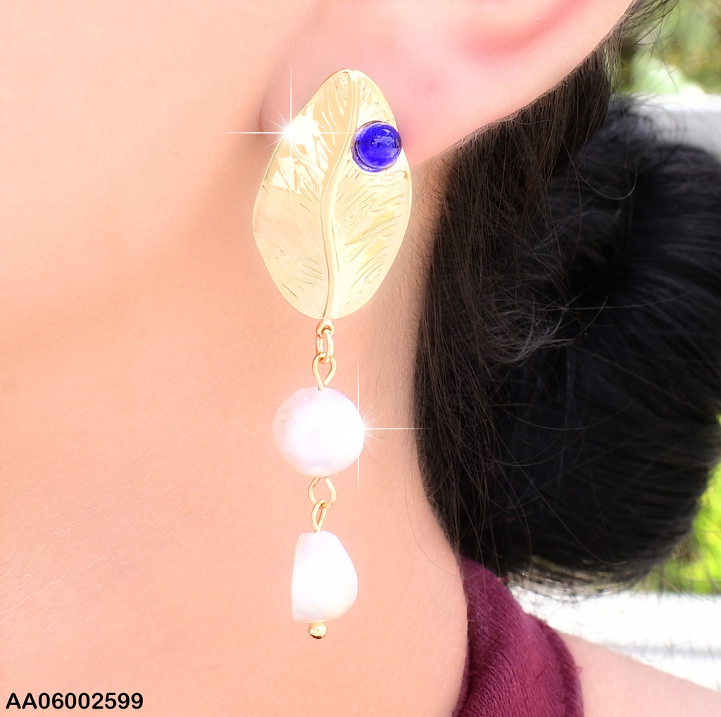 ARETES HOJA C/ZIRC.🔵 2 PERLAS CULTIVADAS EA239-45