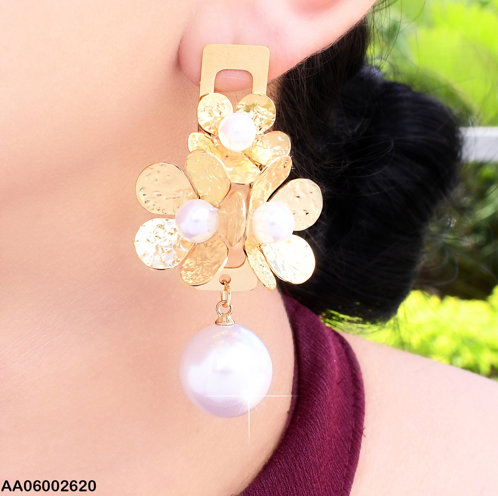 ARETES RECT.VERT.RACIMO 3 FLORES/PERLA COLGANTE EA592-45