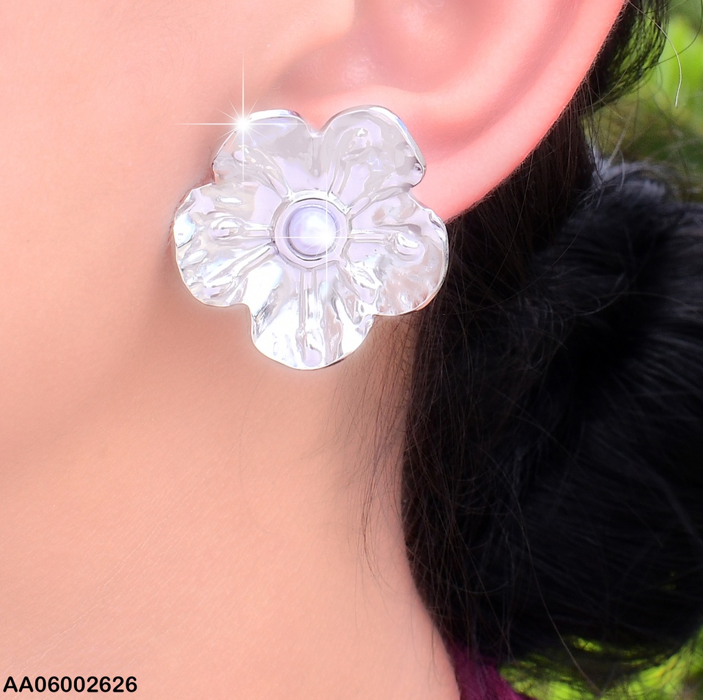 ARETES PLAT. FLOR 5 PETALOS CENTRO PERLITA EA350-45