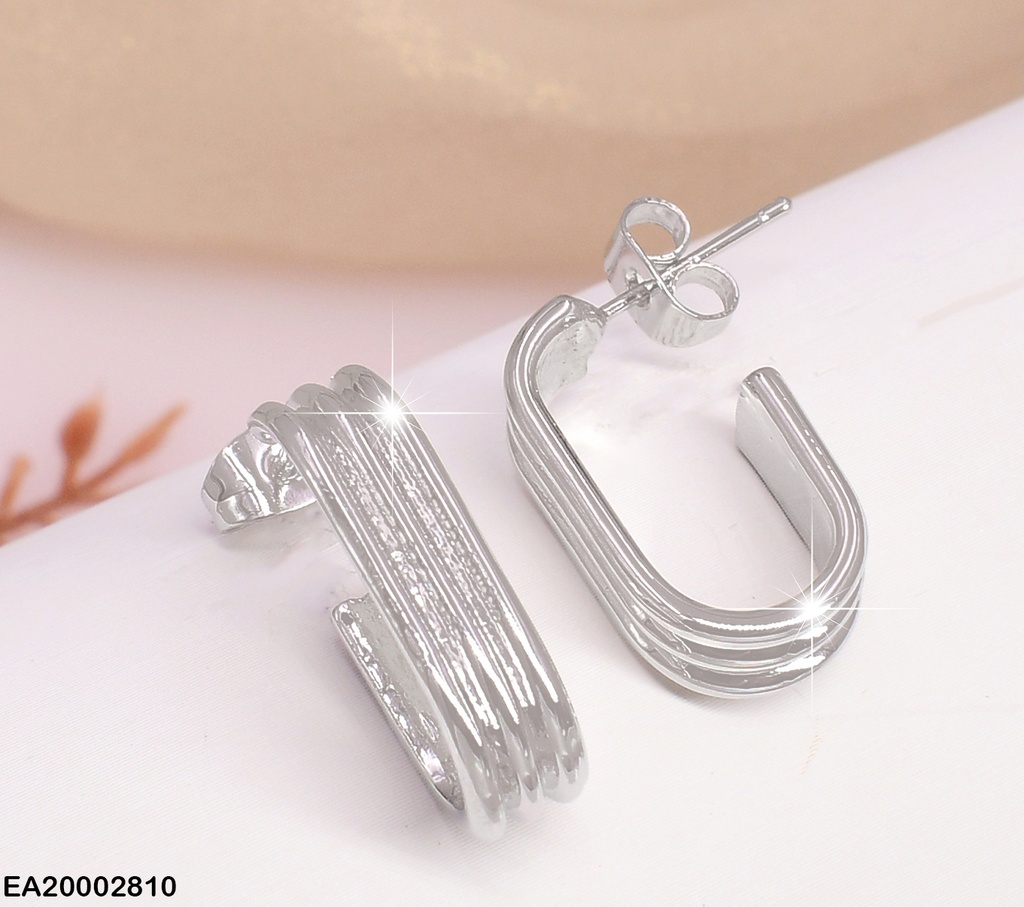 ARETES PLAT. TRIPLE OVALO ABIERTO A RAYAS EE694-130 (NPE2025)
