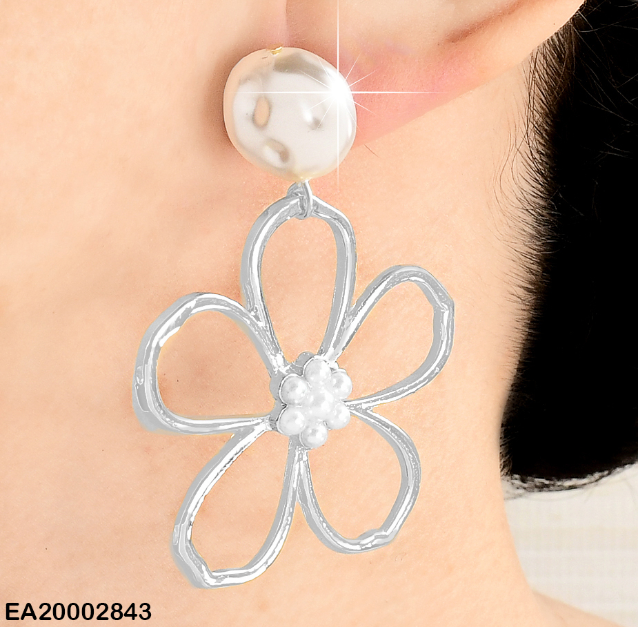 ARETES PLAT. PIEDRA⚪ CROQUI FLOR COLGANTE C/ PERLITAS EE830-9