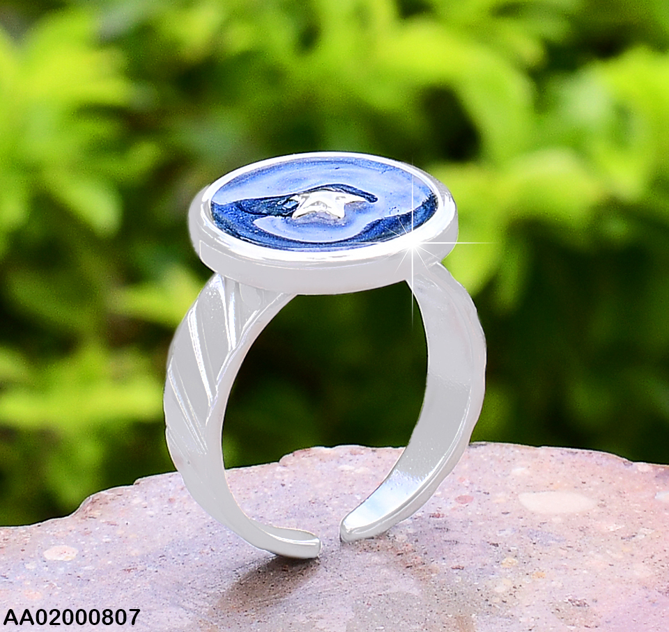 ANILLO PLAT. AJUST. OVALADO FONDO AZUL/ESTRELLITA RA133-45