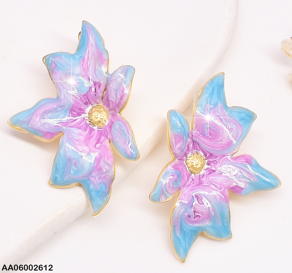 ARETES FLOR IRREGULAR CELESTE/ROSADA EA574-45