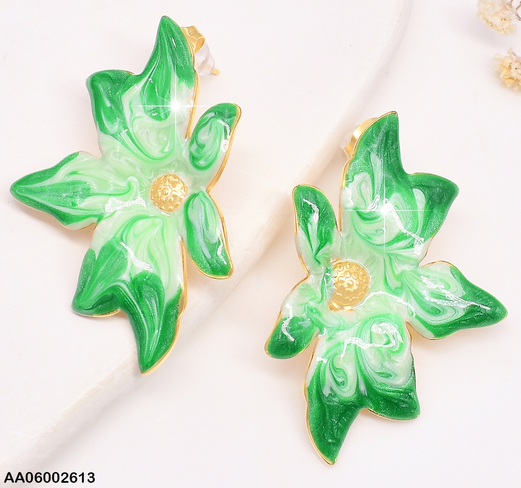 ARETES FLOR IRREGULAR VERDE/MENTA  EA575-45