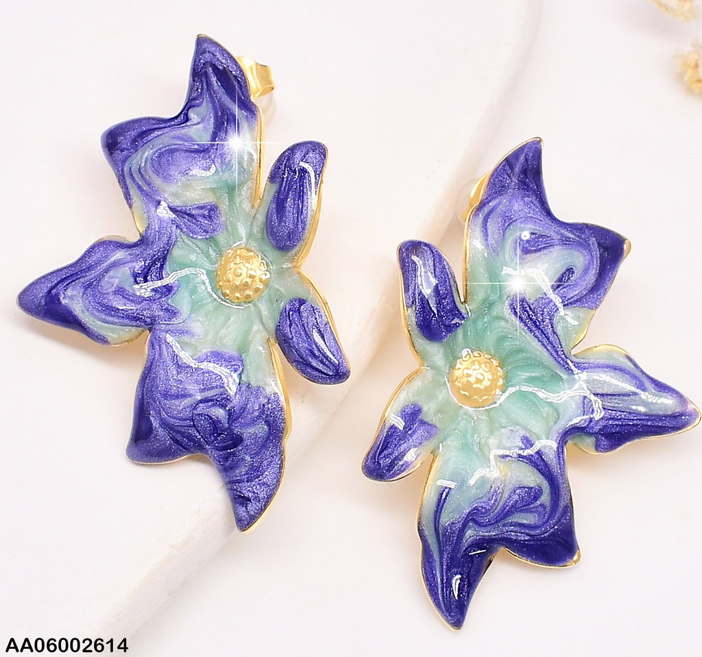 ARETES FLOR IRREGULAR MORADA/VERDE MENTA  EA576-45