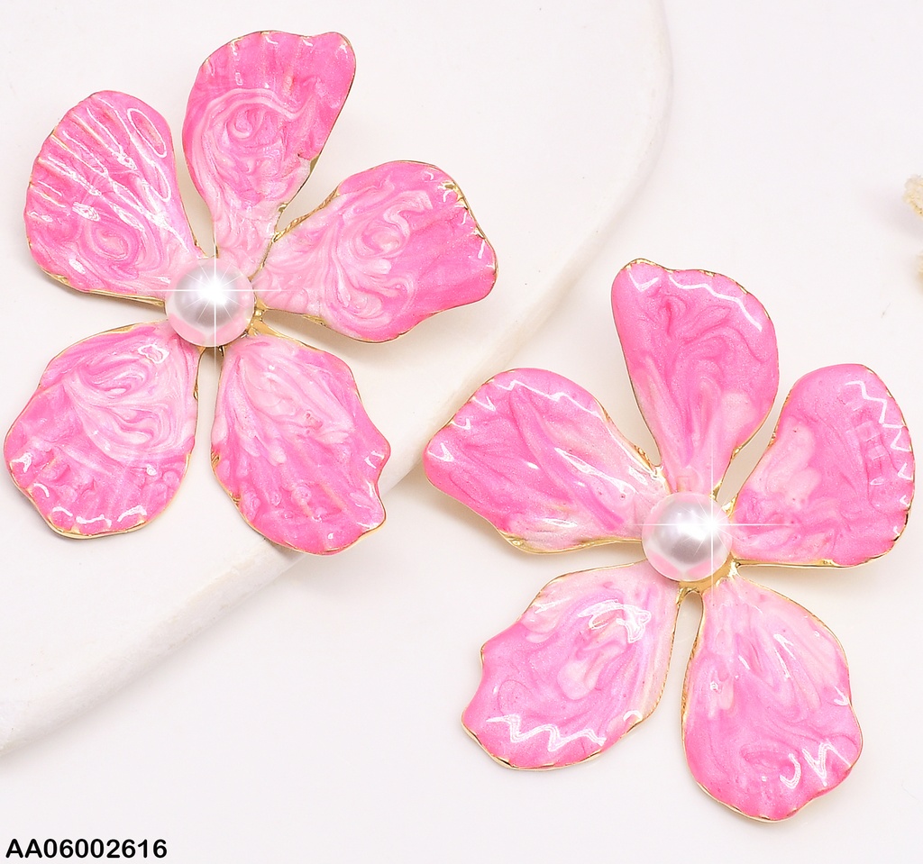 ARETES FLOR FUCSIA 5 PET.CENTRO PERLITA EA586-45