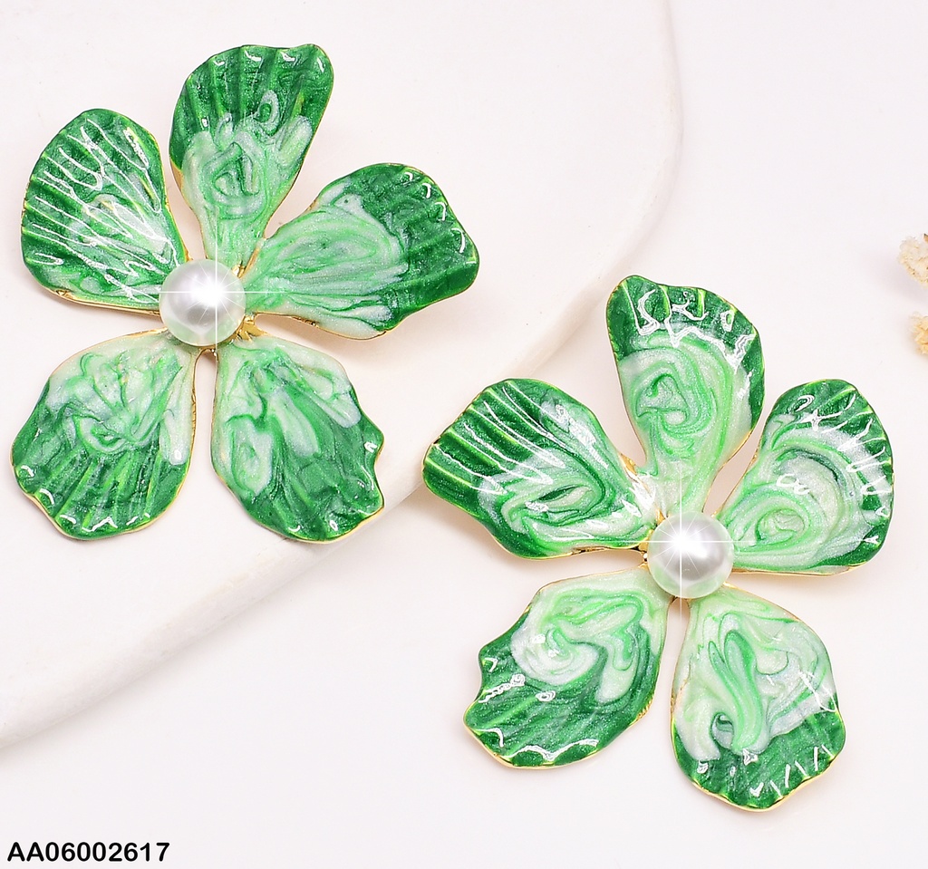 ARETES FLOR VERDE 5 PET.CENTRO PERLITA EA587-45