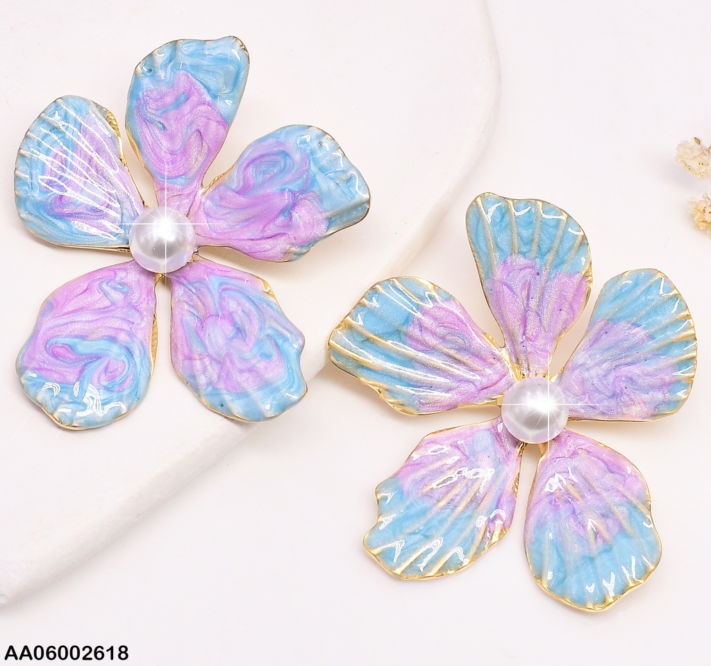 ARETES FLOR CELESTE / LILA 5 PET.CENTRO PERLITA EA588-45