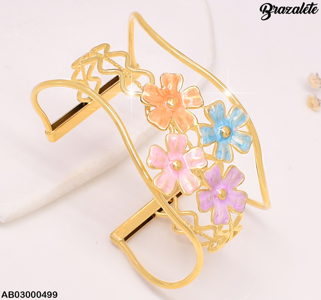 BRAZALETE DOR/ CURVAS / 4 FLORES CENTRO 4  COL. BA163-45