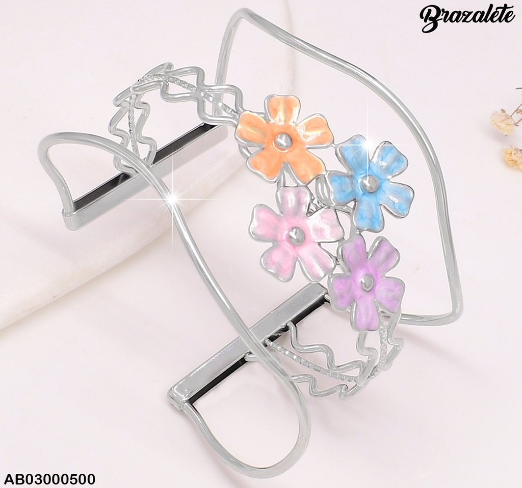 BRAZALETE PLAT. /CURVAS/4  FLORES CENTRO 4 COL. BA164-45