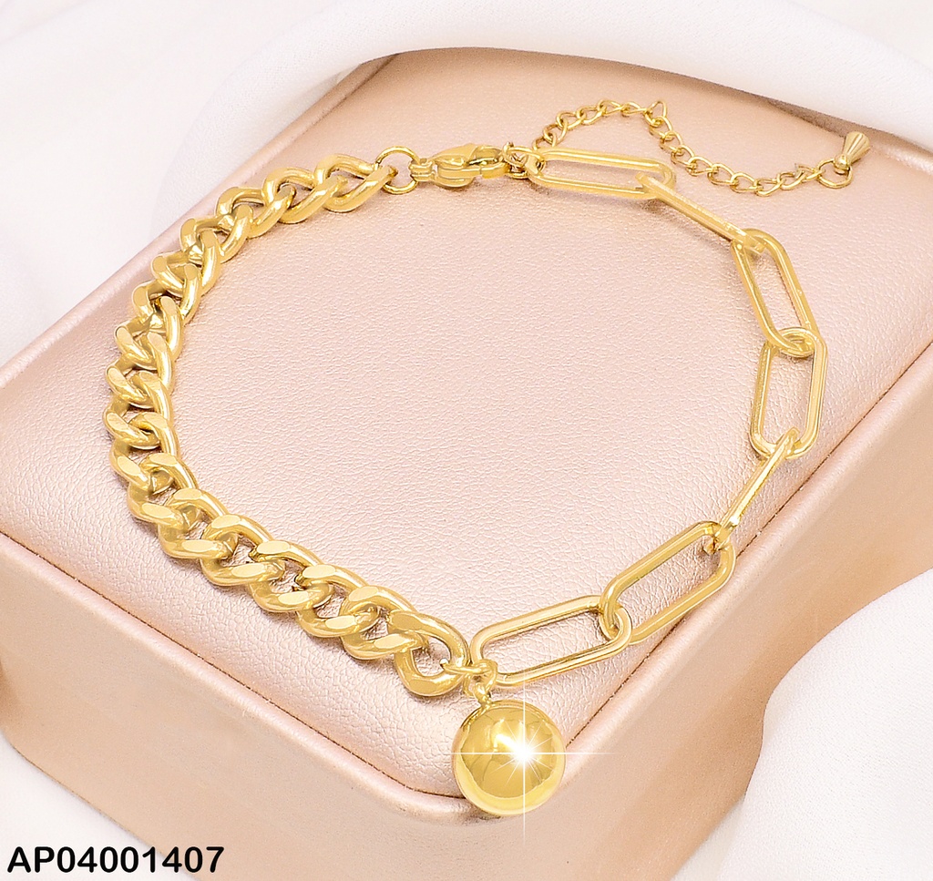 PULSERA DOR  MATILLADA / PELOTITA/ESLABONES LARGOS MOD 001067