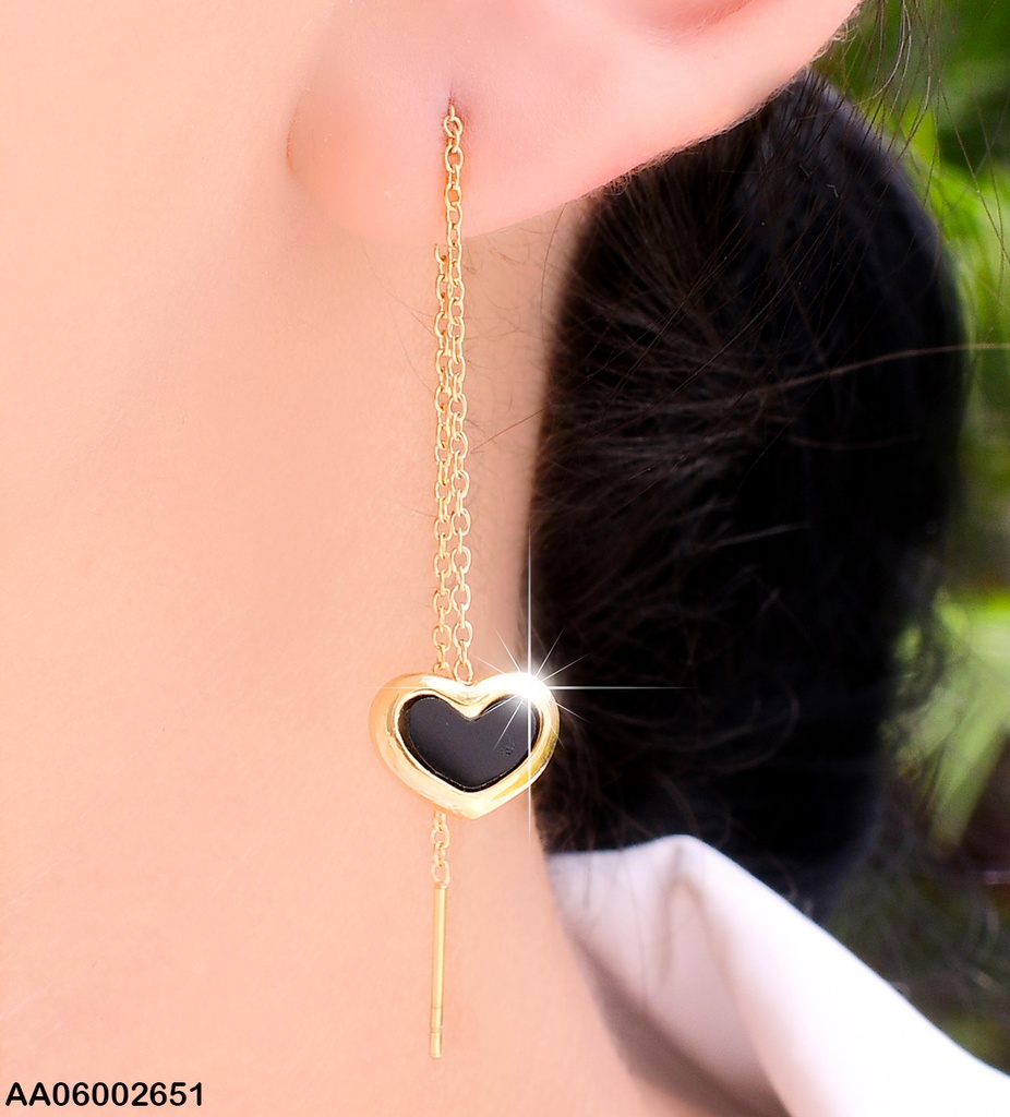 ARETES VIOLADORAS CORAZON DOR/NEGRO 1256
