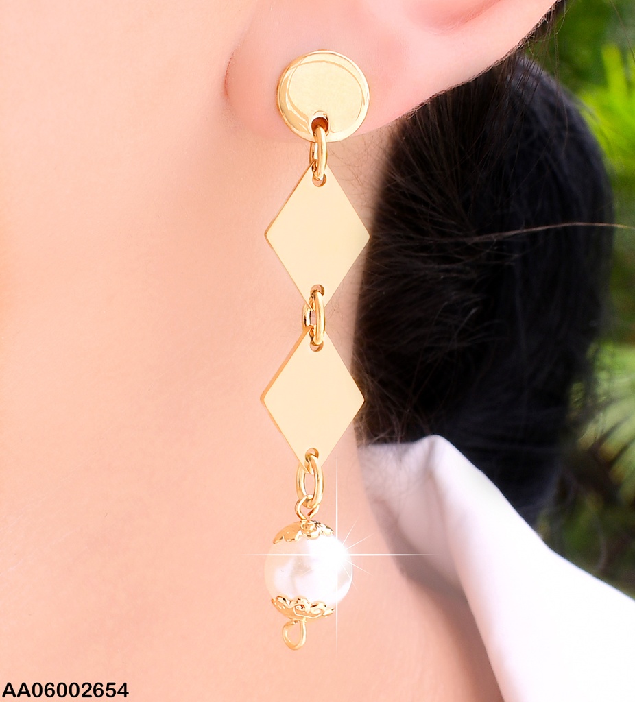 ARETES PLACAS RD-2 ROMBOS-PERLA COLGANTE 0703