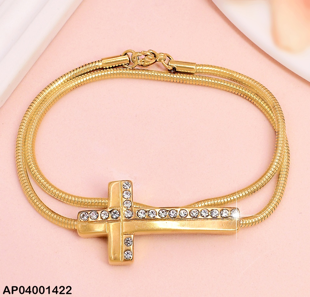 PULSERA COLA DE RATON / CRUZ CON ZIRCONIAS MOD. S7581-59