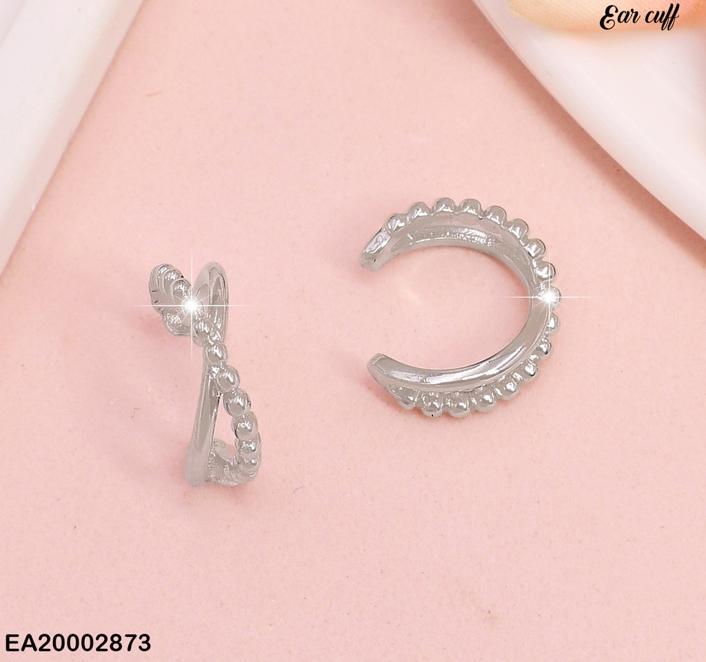 EAR CUFF PLATEADO ENTRELAZADO LISO & PELOTITAS MOD.003F1395-205