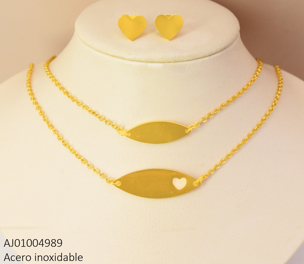 JUEGO DOBLE CAD.ARETES💛 DIJES:PLACA OVAL.HORIZ♡