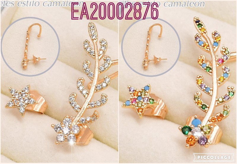 ARETES CAMALEON ASIMETRICO RAMITA ZIRC FLOR/ESTRELLITA S9366