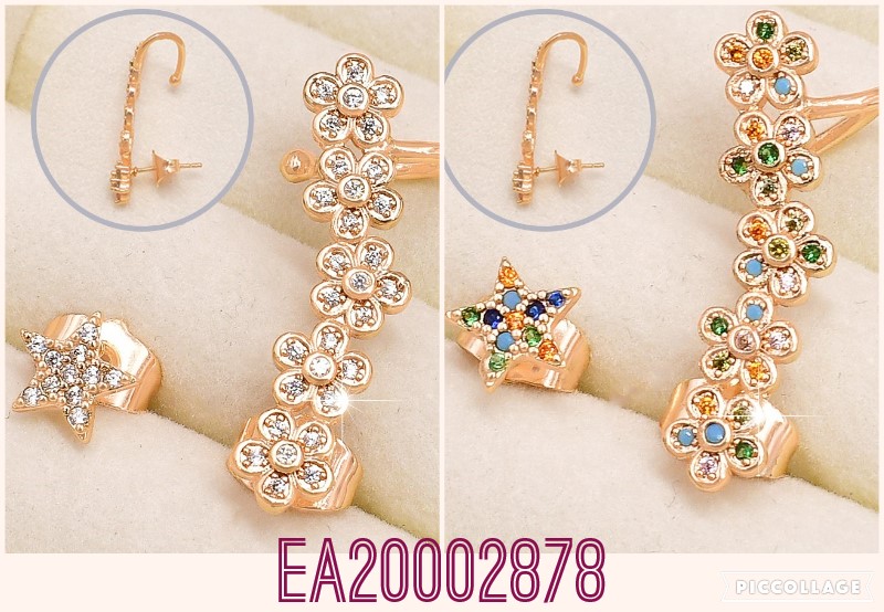 ARETES CAMALEON ASIMETRICO LINEAS FLORES ZIRC/ESTRELLITA S9375