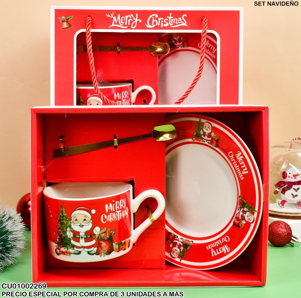 SET TAZA+PLATO+CUCHARA TEMPORADA NAVIDEÑA HM-304B-1