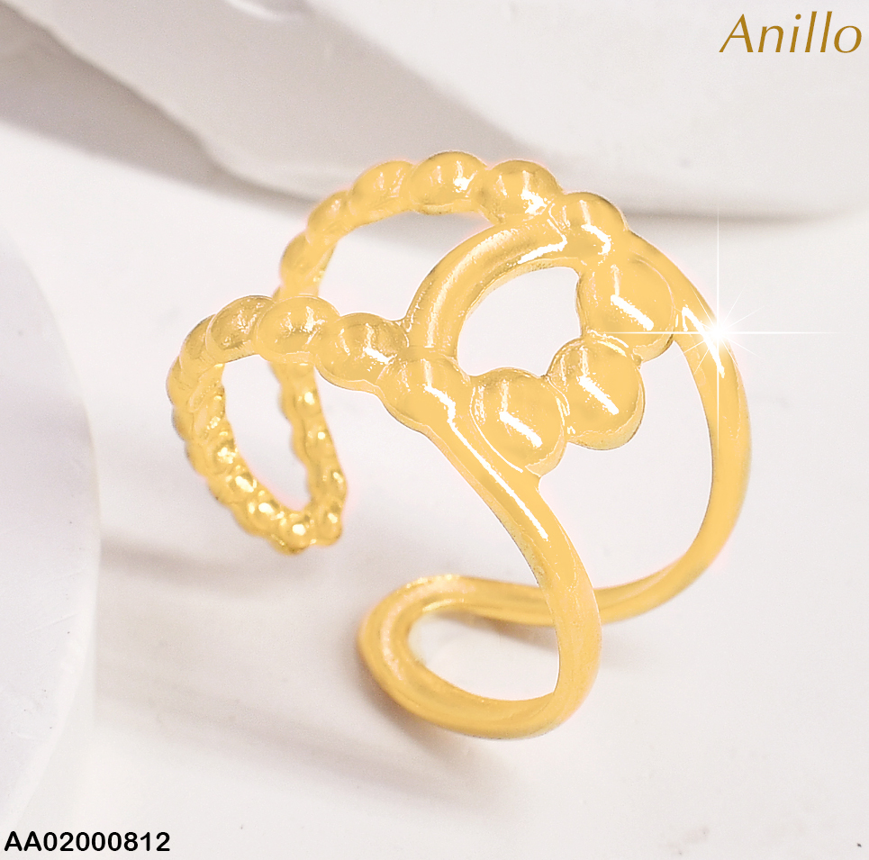 ANILLO DOR AJUSTABLE LISO/PELOTITAS ENTRELAZADOS EN MEDIO