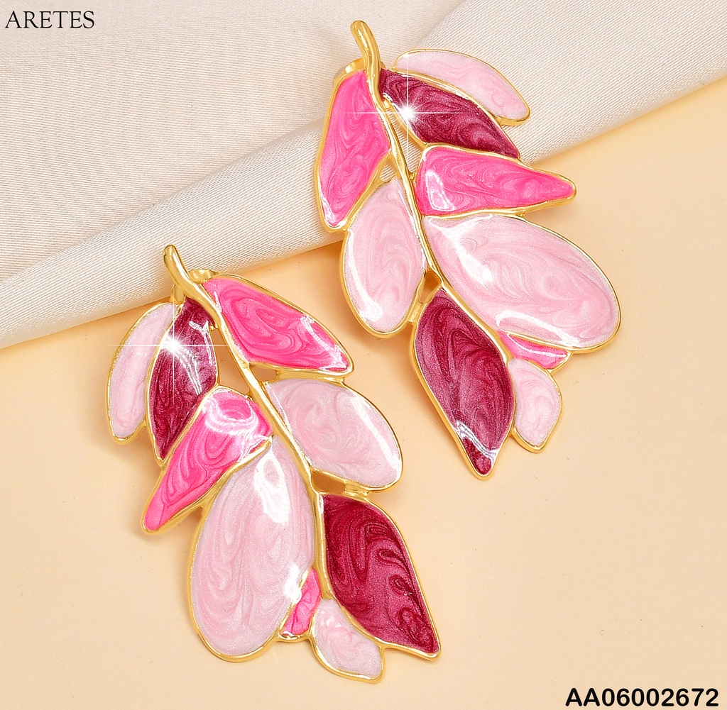 ARETES ESMALTADOS(06)HOJAS TONOS ROSAS ABAJO EA751-45