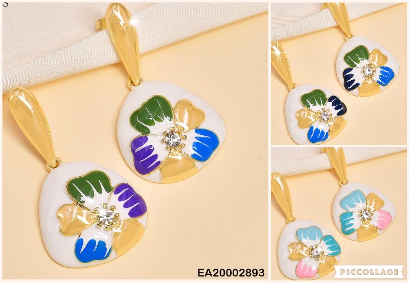 ARETES ESMALTADOS(06) RD.IRREG.BLANCO C/FLORES EE524-9