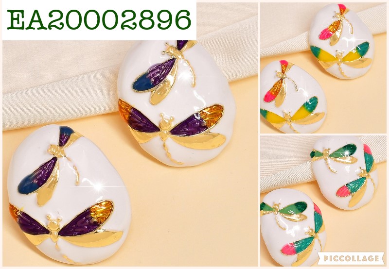 ARETES ESMALTADOS(06)OVAL.BLANCO,2 LIBELULAS EE516-9 (NPE2025)