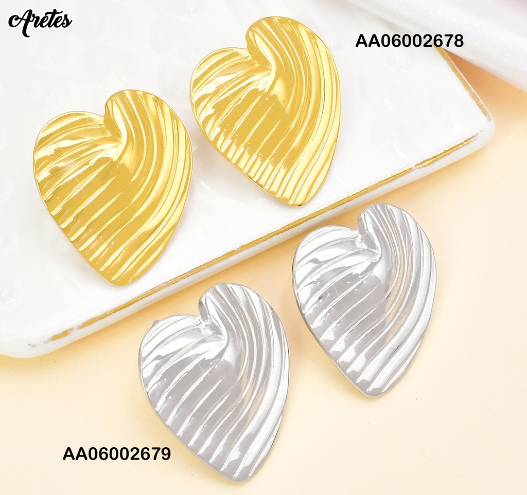 ARETES PLAT. CORAZON RAYAS DIAGONALES EA747-45/VD084427-207