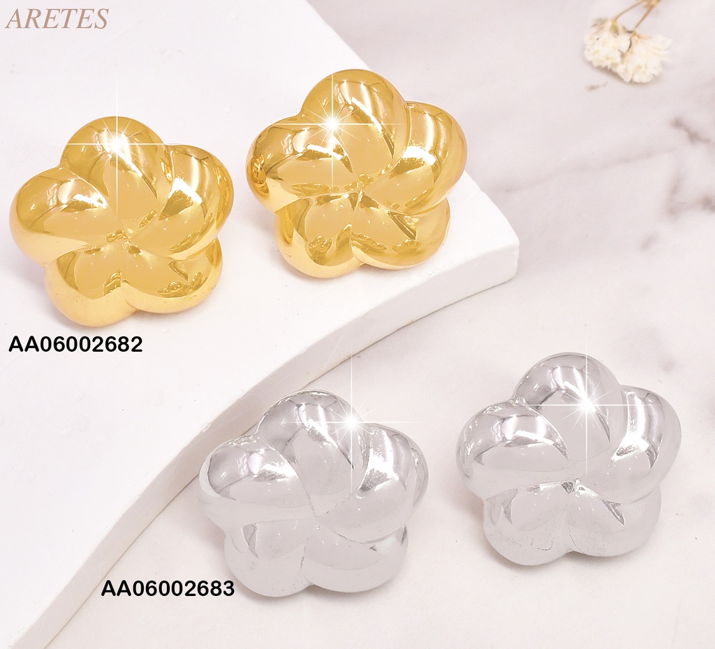 ARETES FLOR INFLADA PLATEADA EA805-1