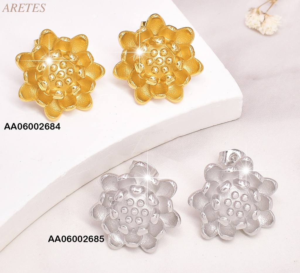 ARETES PLAT. FLOR PETALOS CURVOS/PISTILOS EA817-1