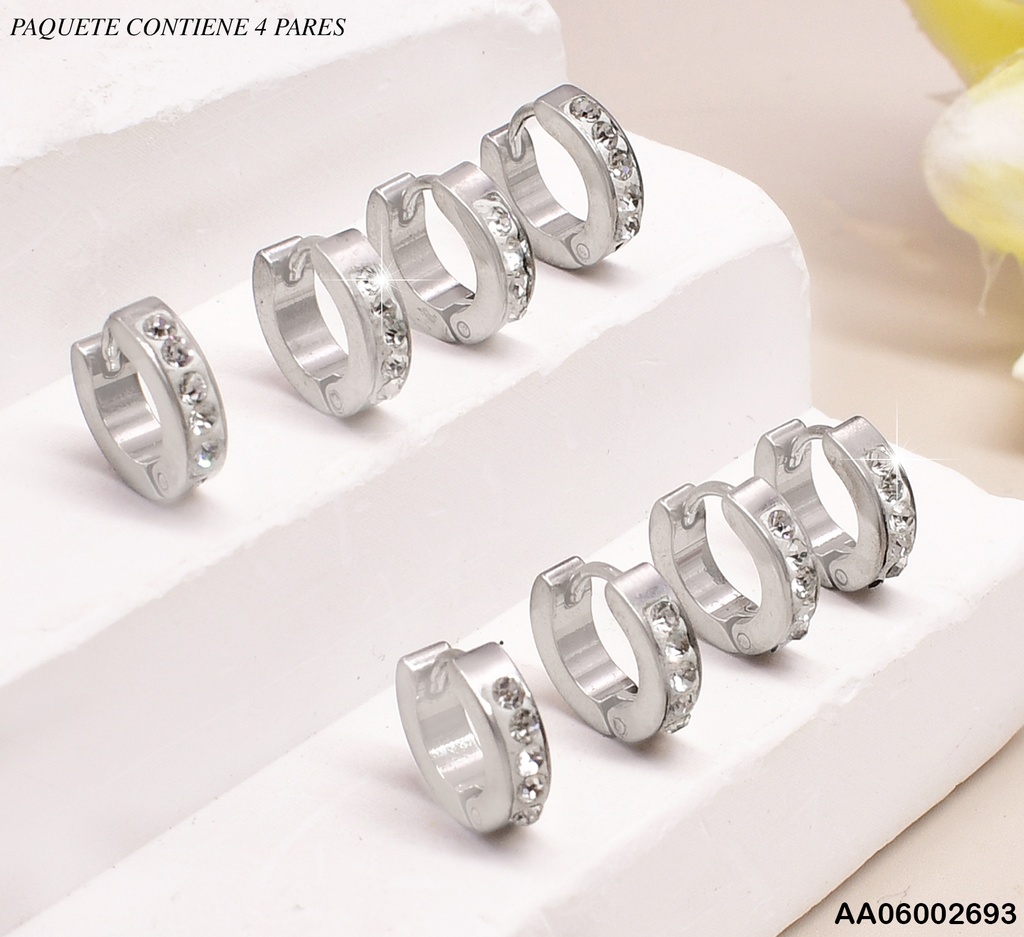 PAQ.4 PARES PLAT.ARETES HUGGIES PQ. C/ZIRC. A3481(75)