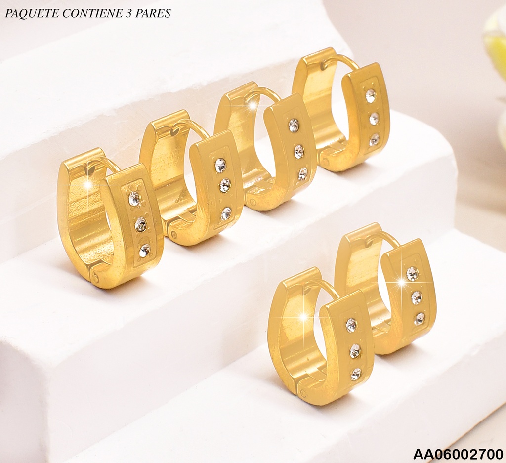 PAQ.3 PARES ARETES HUGGIES OVALADOS.3 ZIRC. B315(13MM)