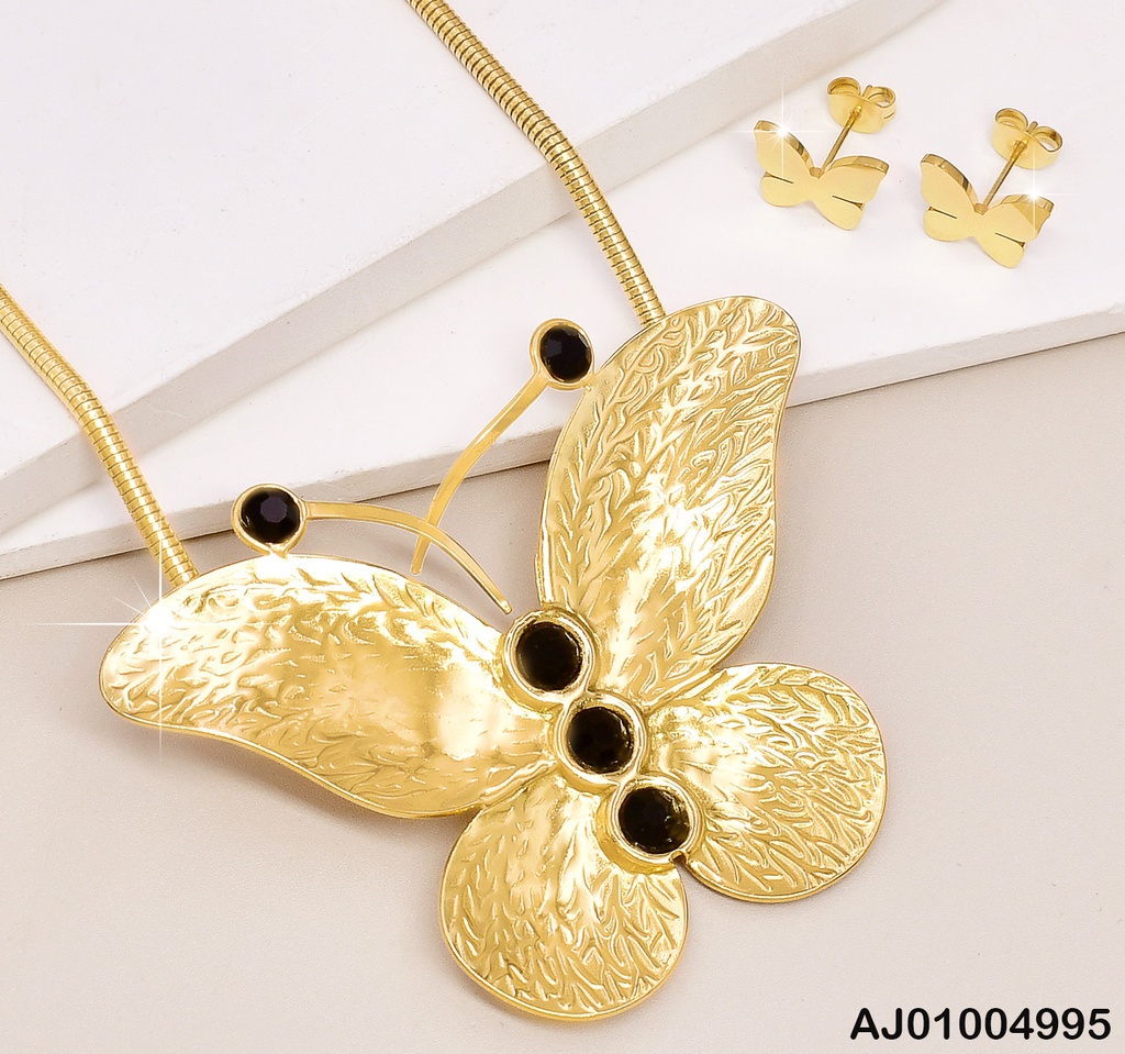 JUEGO PLACA MARIPOSAS,DIJE GR. C/RD NEGRO SA483-45