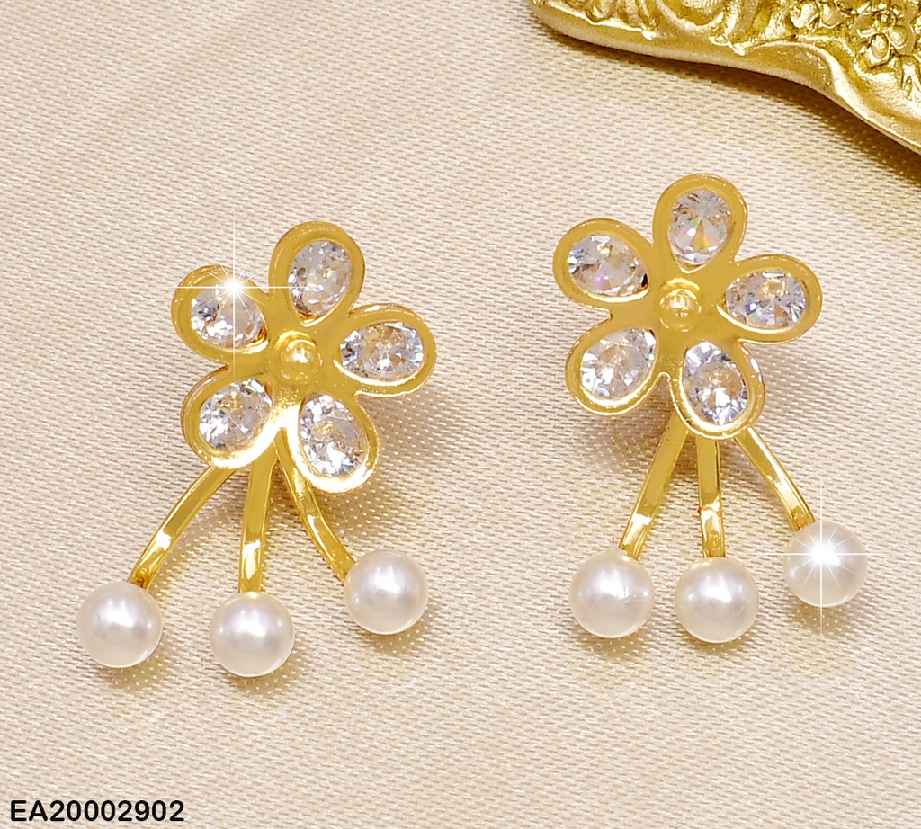 ARETES FLOR CRISTAL C/3 PERLITAS HORIZ. EE279-10